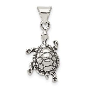 925 Sterling Silver Antiqued Turtle Necklace Charm Pendant